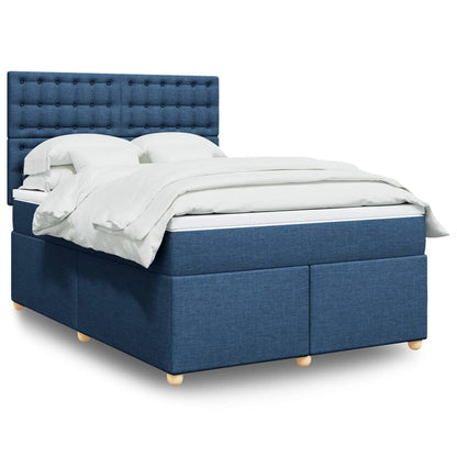 Box Spring Postel S Matrací Textil Modrá
