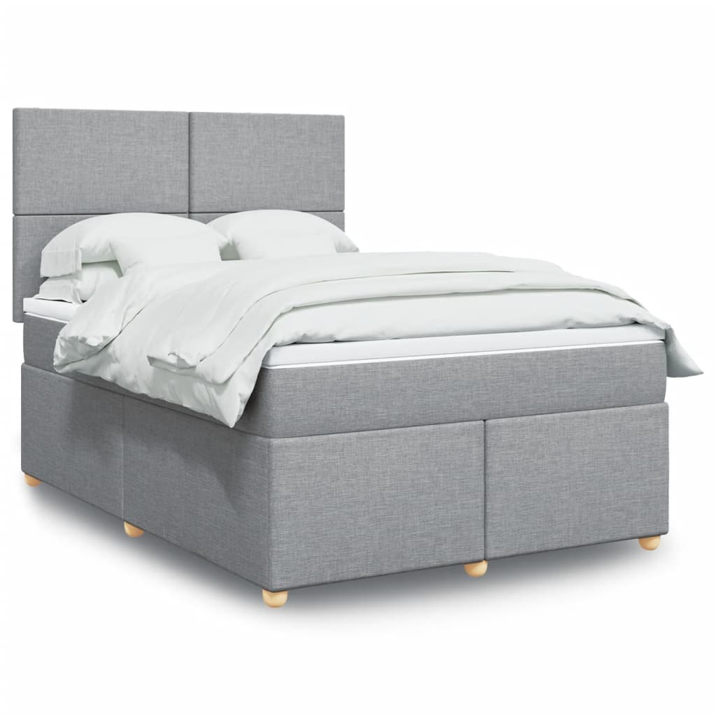 Box Spring Postel S Matrací Textil Světle Šedá