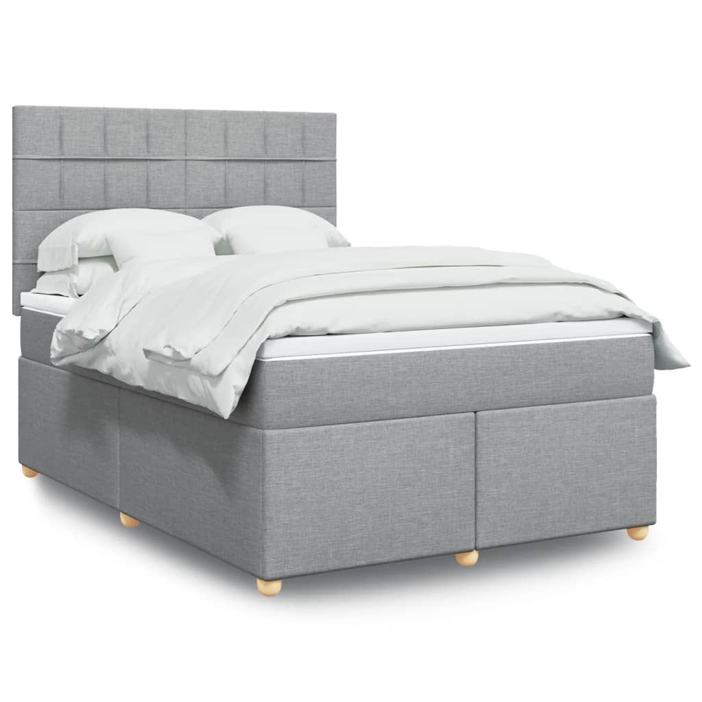 Box Spring Postel S Matrací Textil Světle Šedá