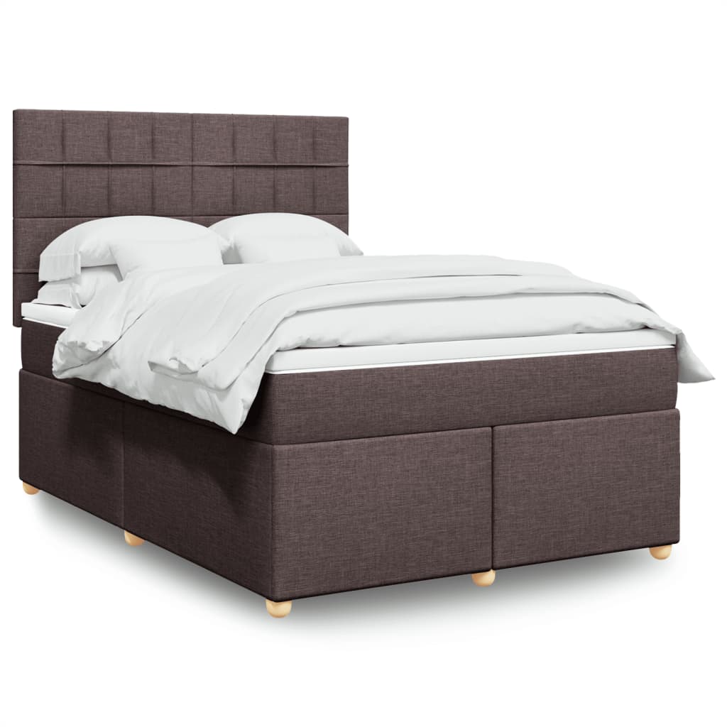 Box Spring Postel S Matrací Textil Tmavě Hnědá