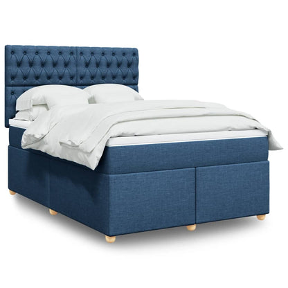 Box Spring Postel S Matrací Textil Modrá