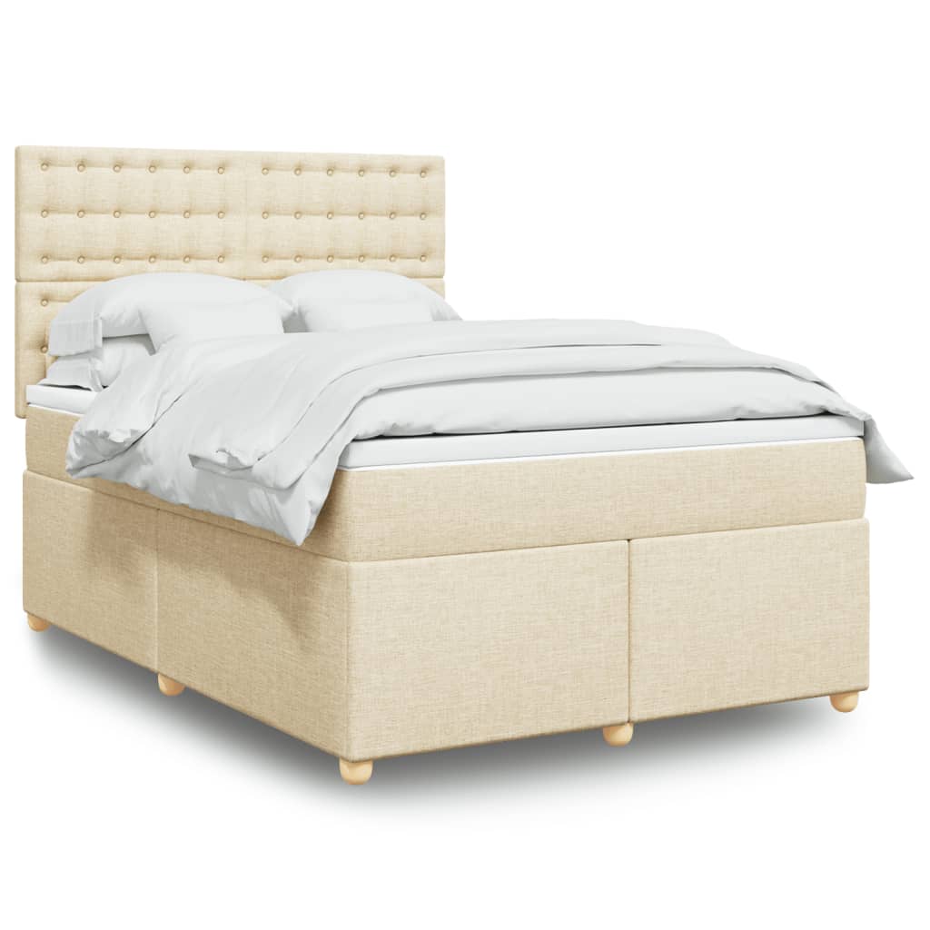 Box Spring Postel S Matrací Textil Krémová
