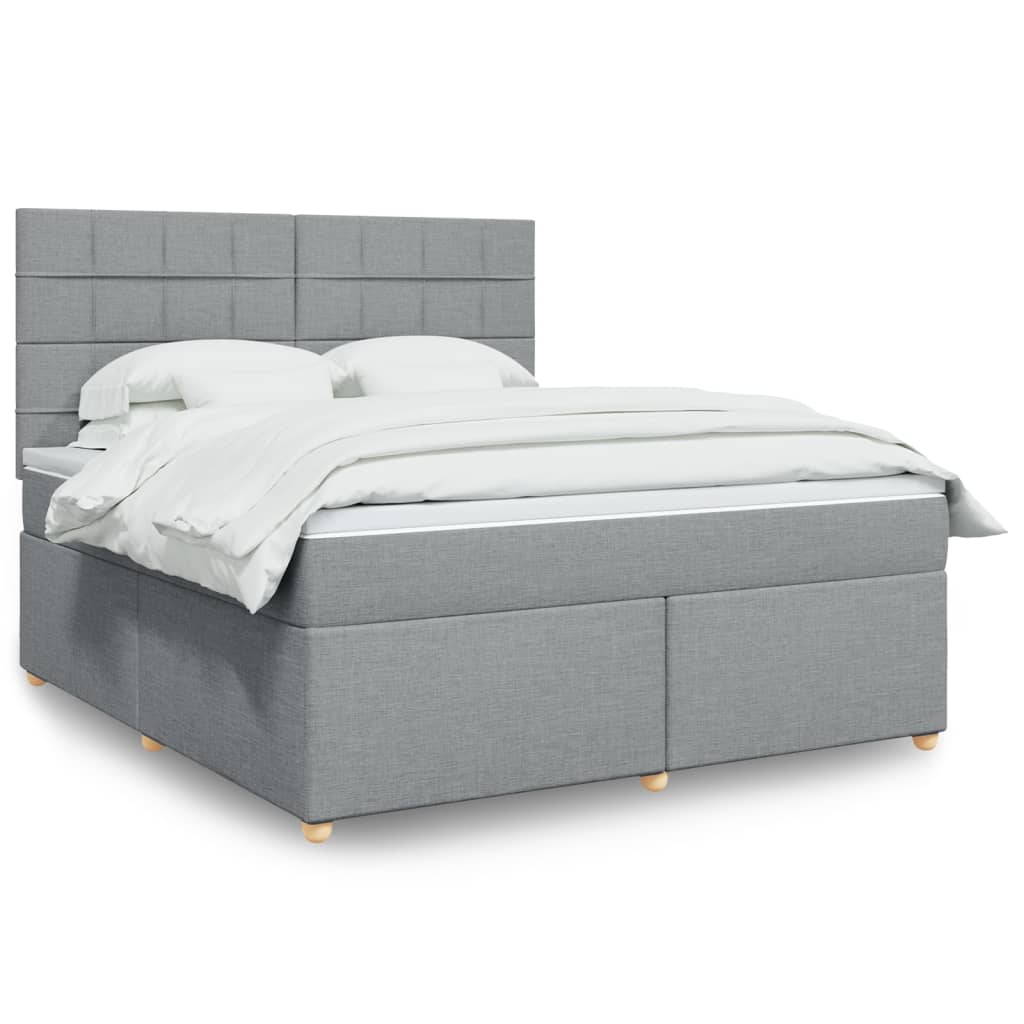 Box Spring Postel S Matrací Textil Světle Šedá