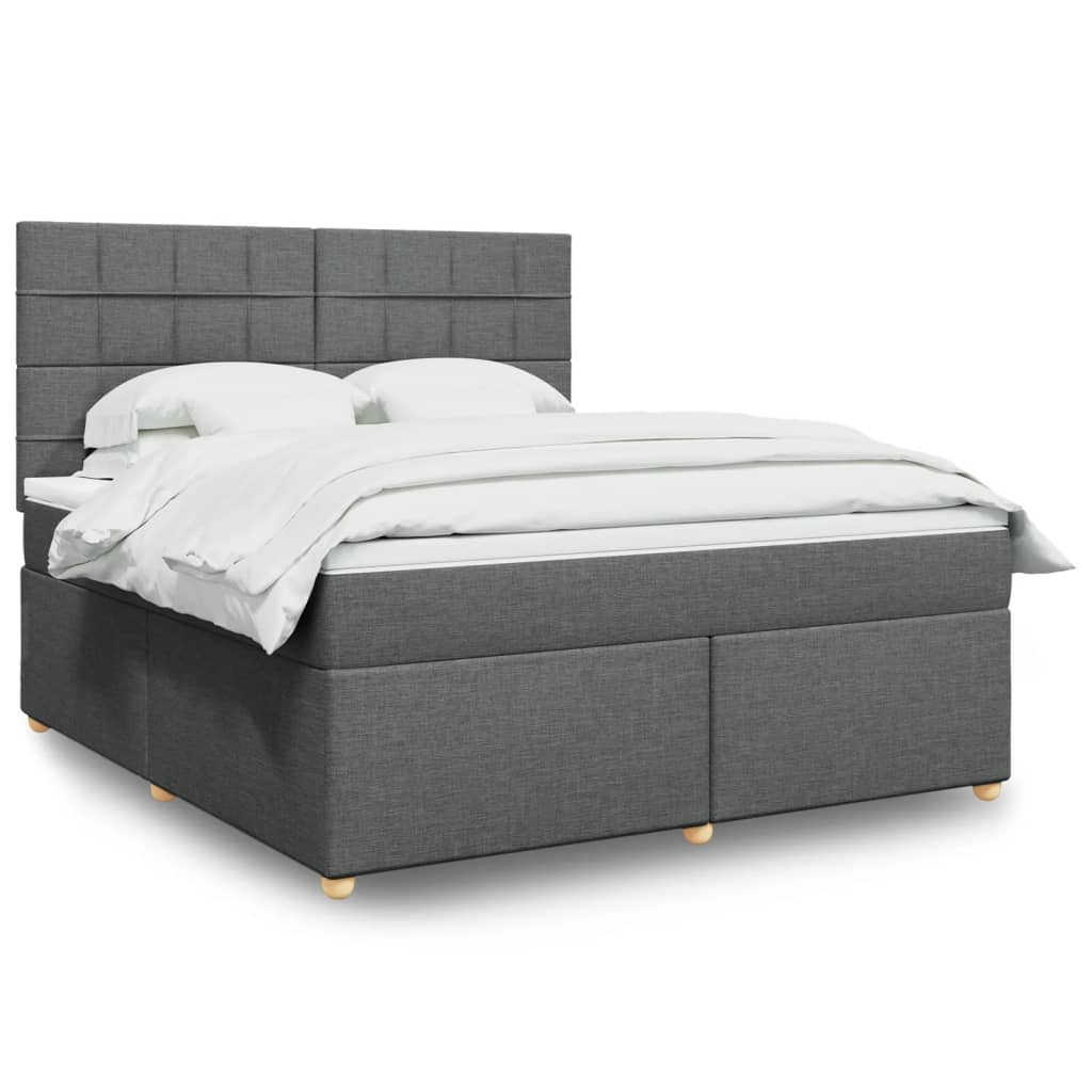 Box Spring Postel S Matrací Textil Tmavě Šedá