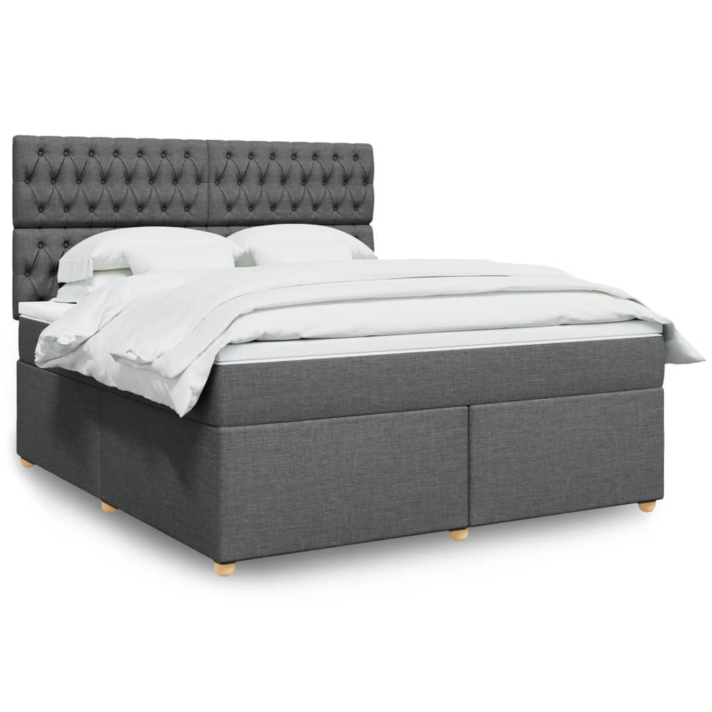 Box Spring Postel S Matrací Textil Tmavě Šedá