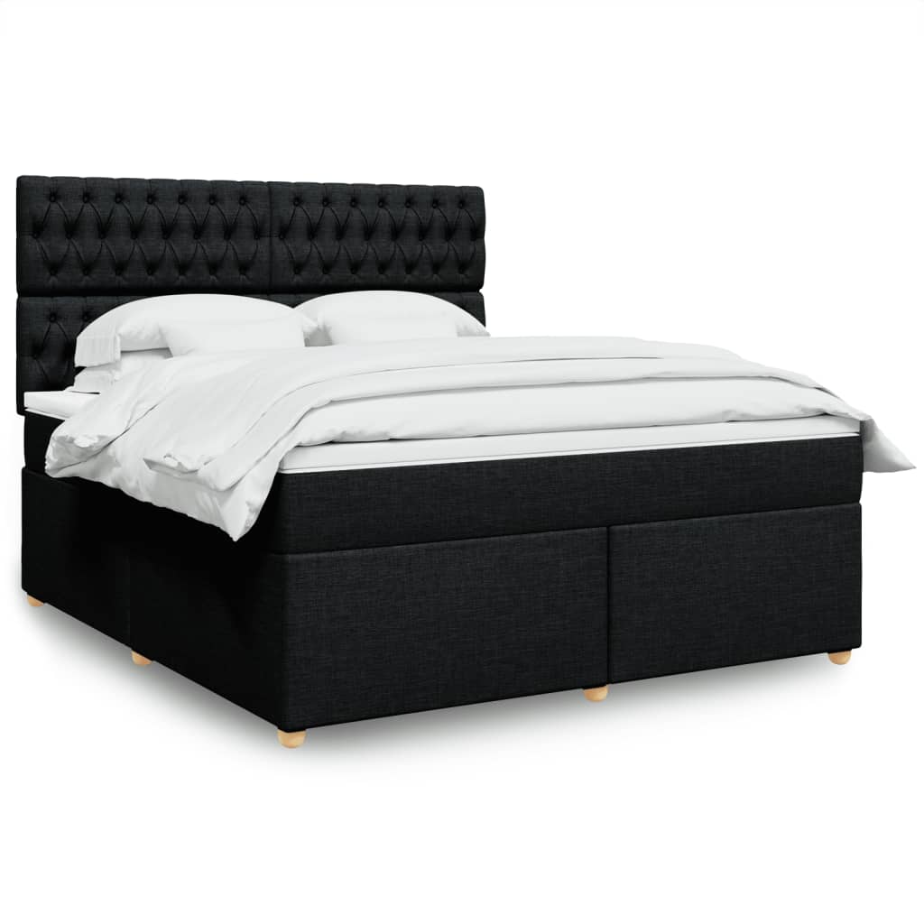 Box Spring Postel S Matrací Černá Textil Černá