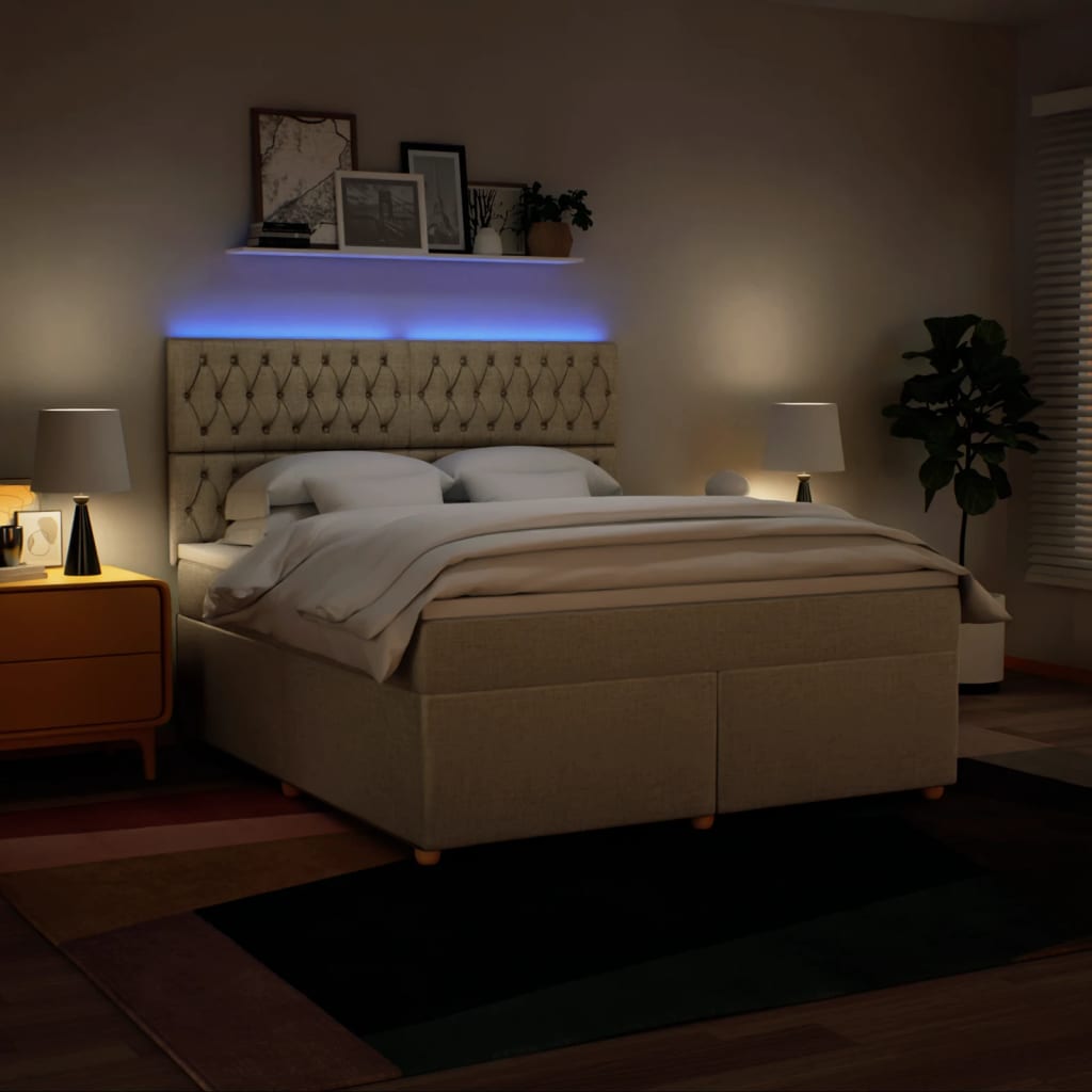 Box Spring Postel S Matrací Krémová 180X200 Cm Textil