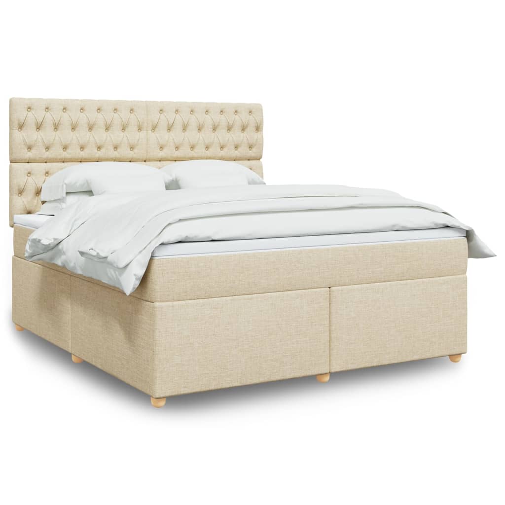 Box Spring Postel S Matrací Krémová 180X200 Cm Textil