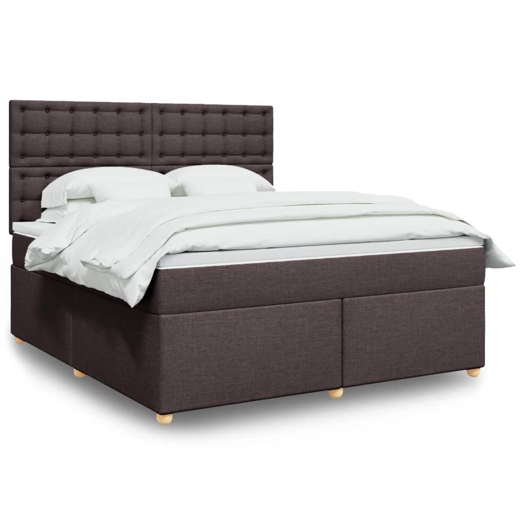 Box Spring Postel S Matrací Textil Tmavě Hnědá