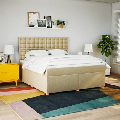 Box Spring Postel S Matrací Krémová 180X200 Cm Textil