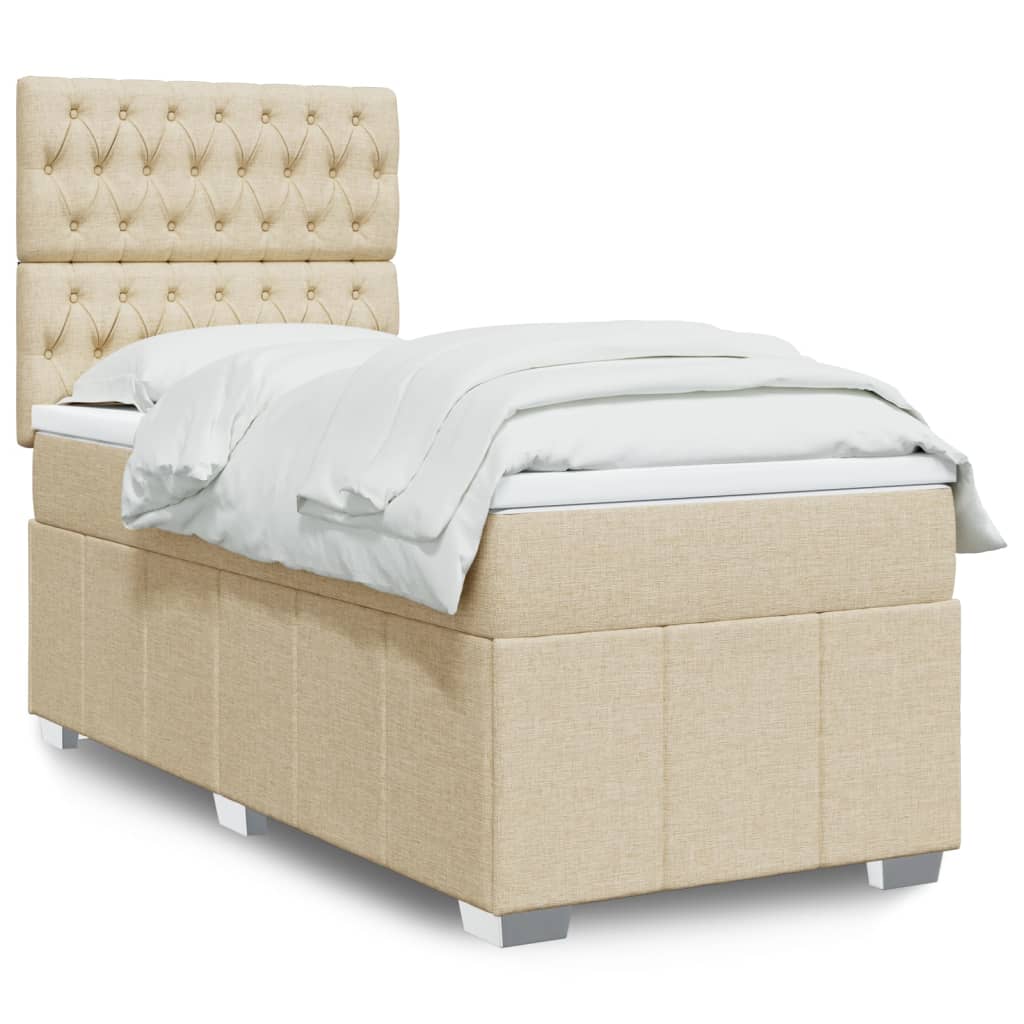 Box Spring Postel S Matrací Textil Krémová