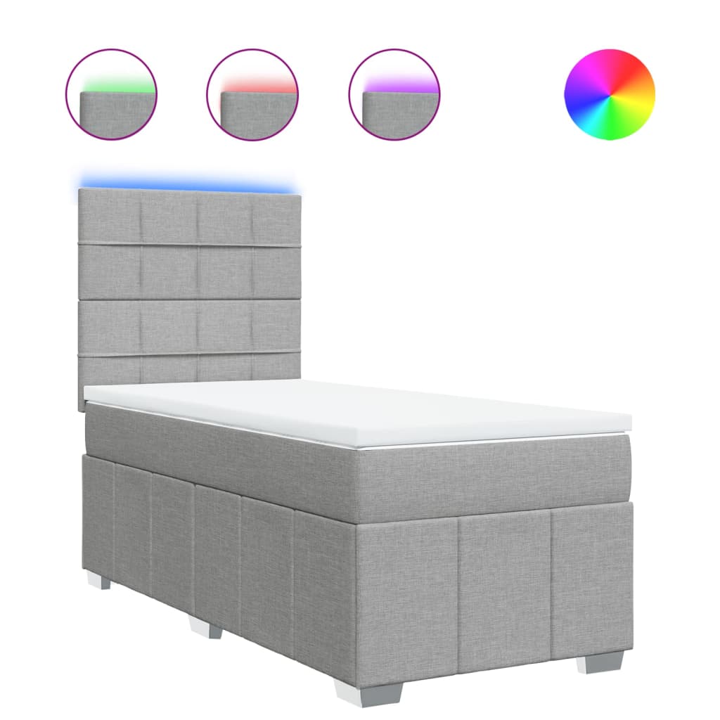 Box Spring Postel S Matrací Světle Šedá 90X190 Cm Textil