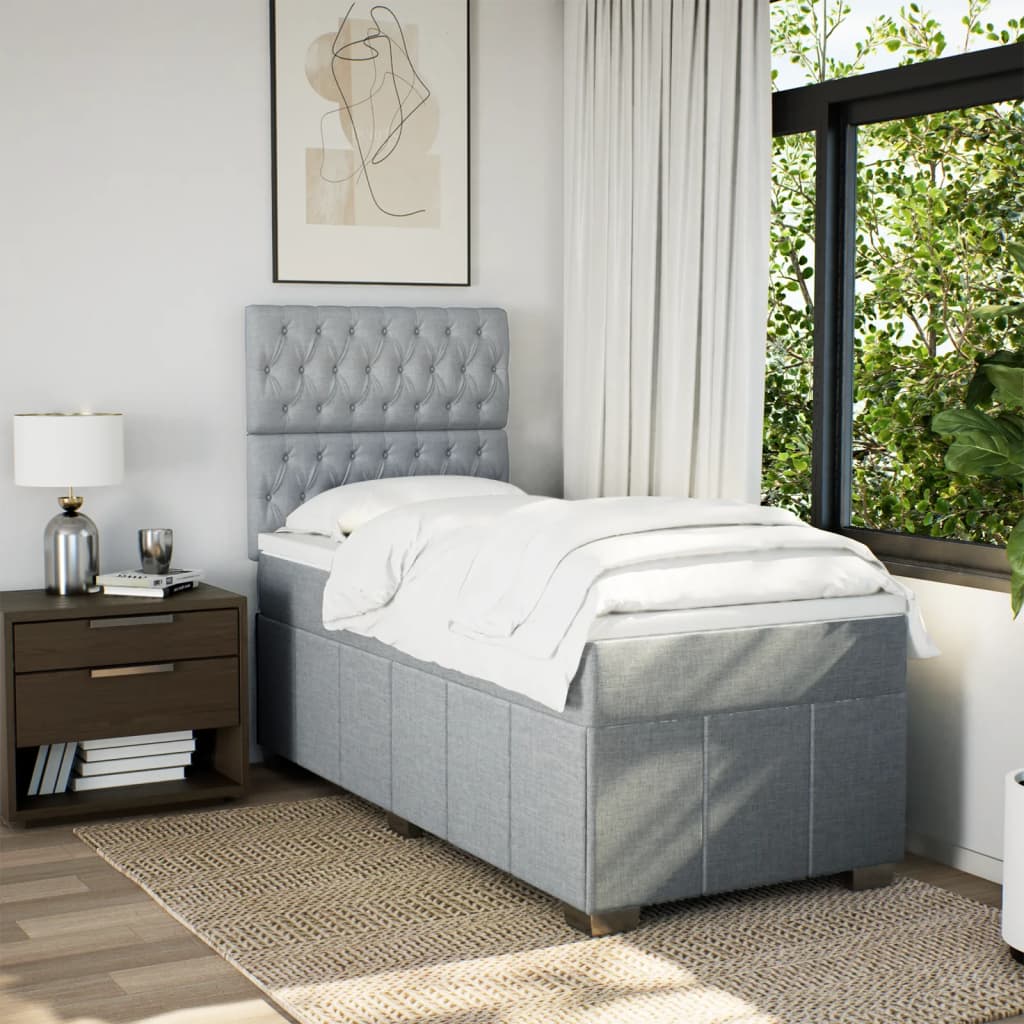 Box Spring Postel S Matrací Světle Šedá 90X190 Cm Textil
