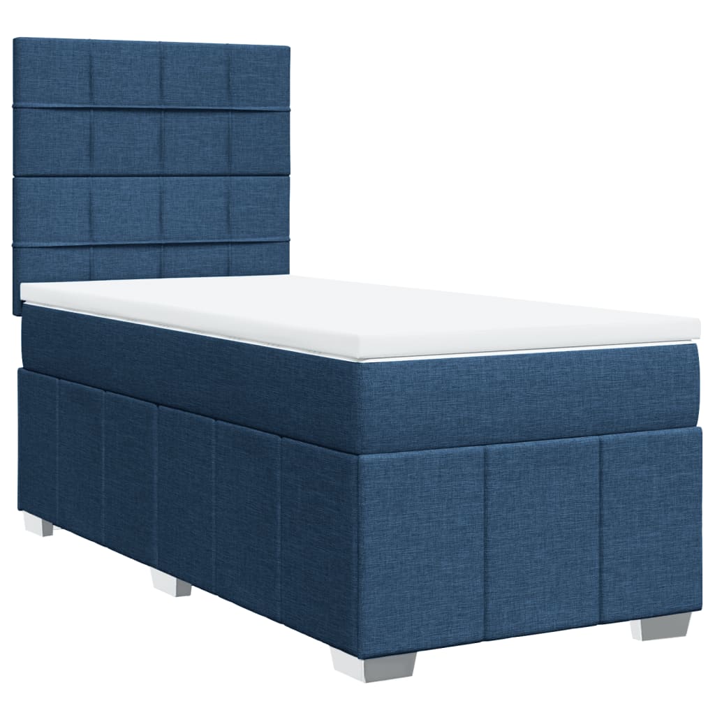 Box Spring Postel S Matrací Modrá 90X200 Cm Textil
