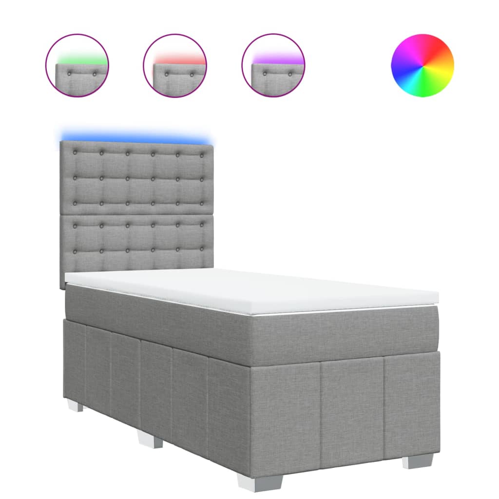 Box Spring Postel S Matrací Světle Šedá 90X200 Cm Textil
