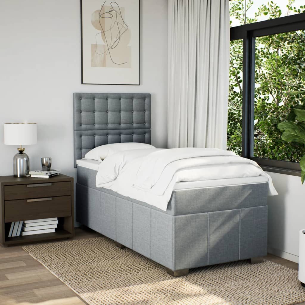 Box Spring Postel S Matrací Světle Šedá 90X200 Cm Textil