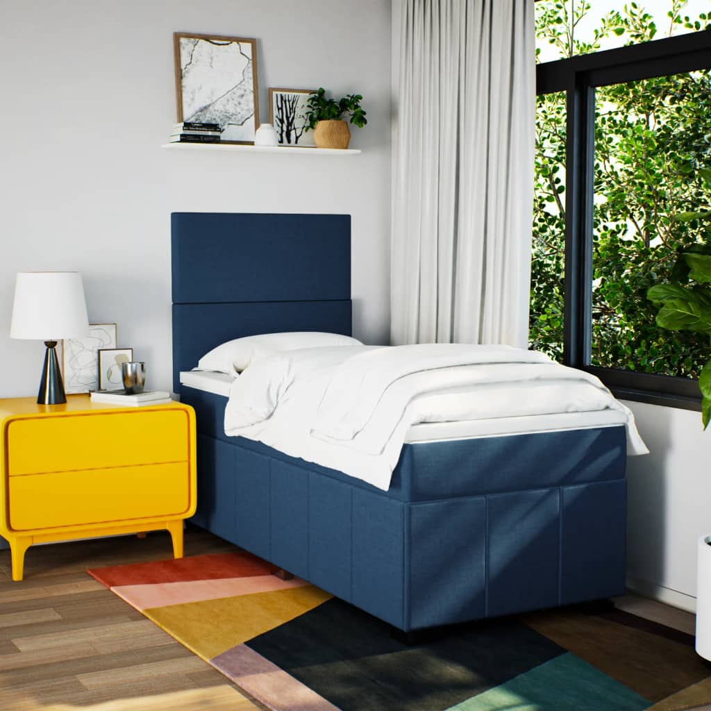 Box Spring Postel S Matrací Modrá 100 X 200 Cm Textil