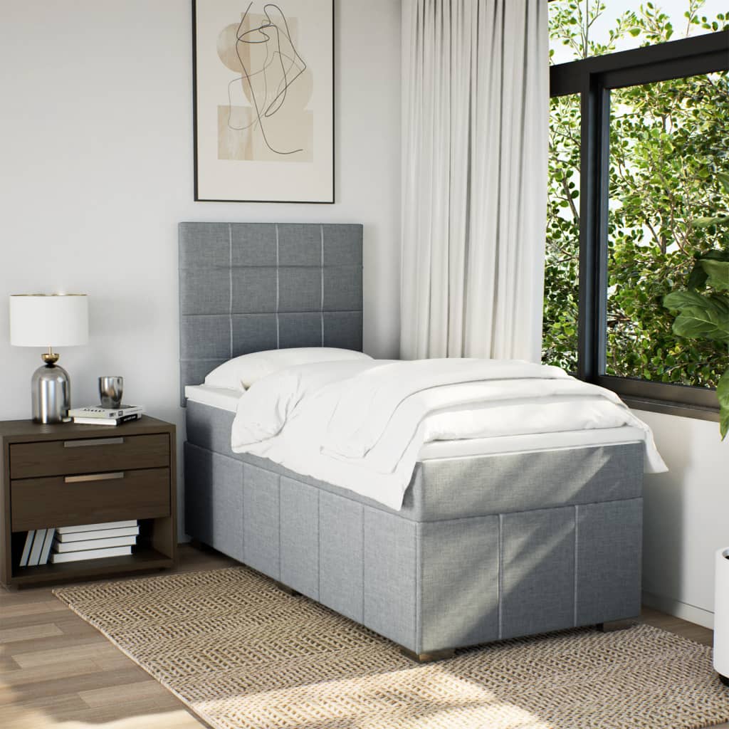 Box Spring Postel S Matrací Světle Šedý 100 X 200 Cm Textil