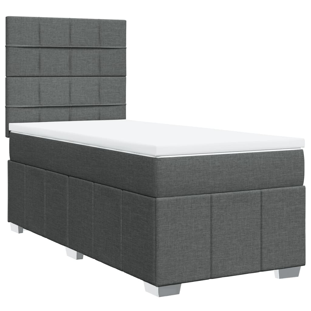 Box Spring Postel S Matrací Tmavě Šedá 100 X 200 Cm Textil