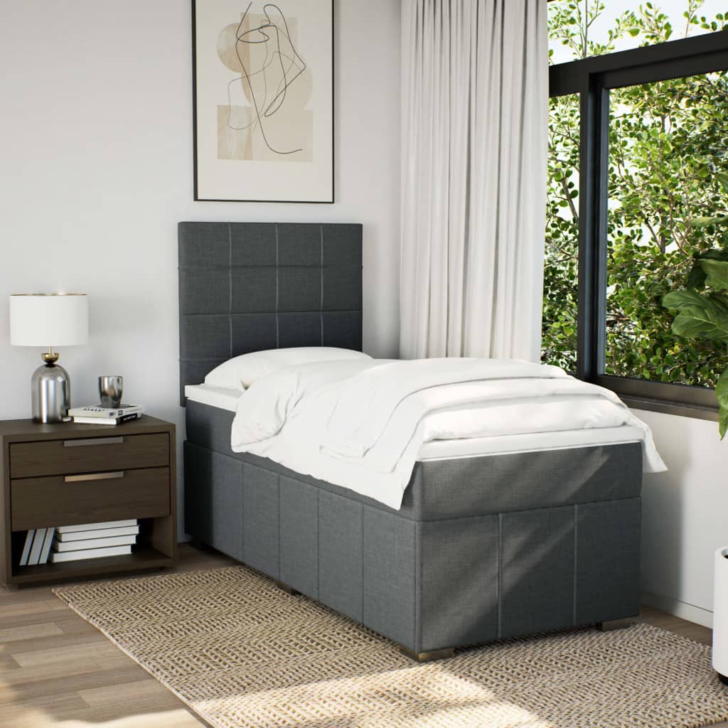 Box Spring Postel S Matrací Tmavě Šedá 100 X 200 Cm Textil