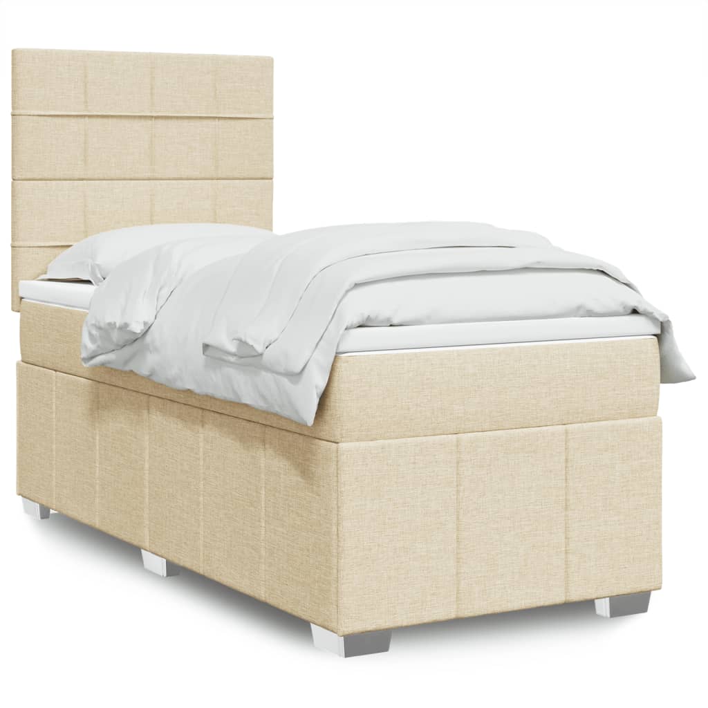 Box Spring Postel S Matrací Textil Krémová