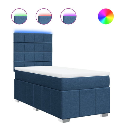 Box Spring Postel S Matrací Modrá 100 X 200 Cm Textil