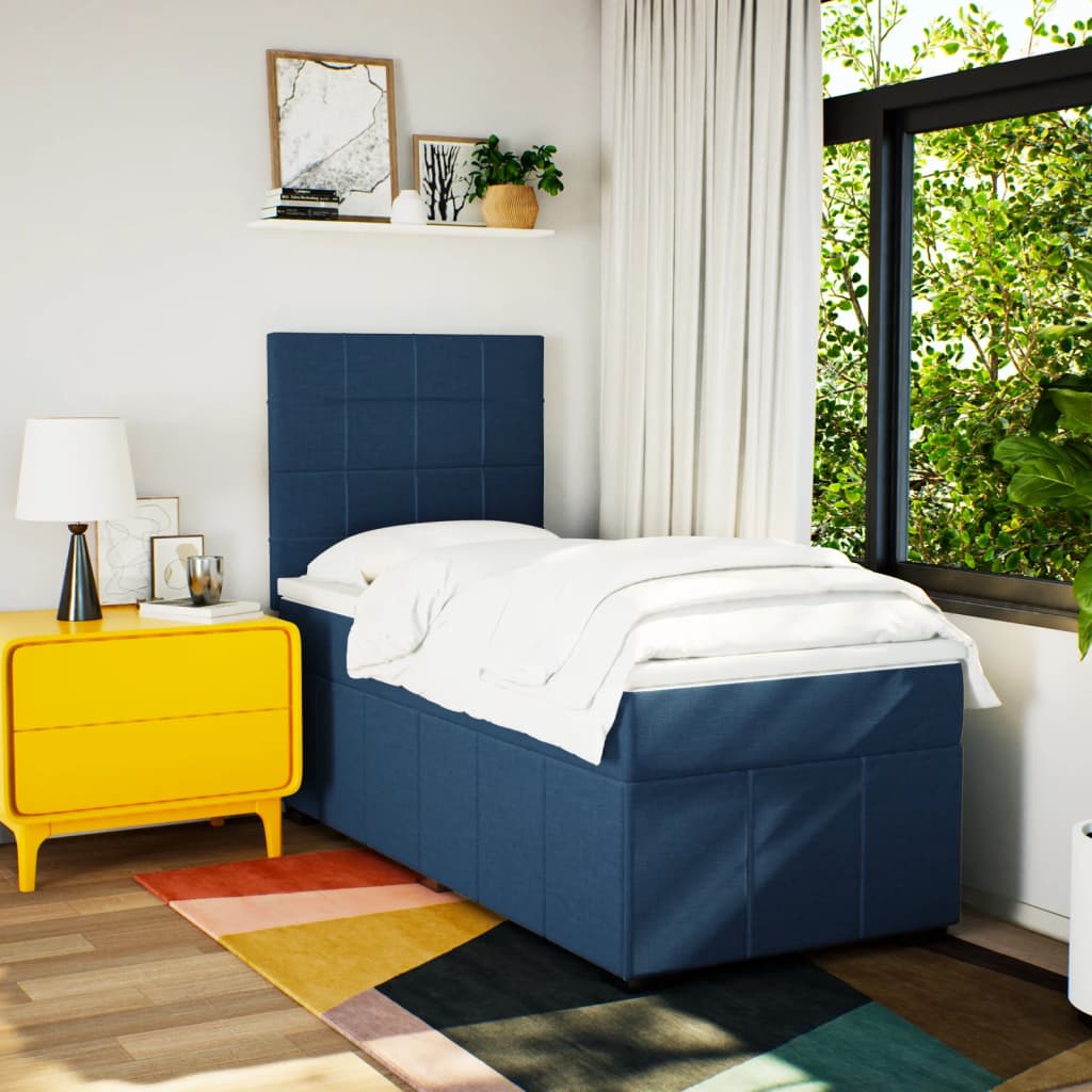 Box Spring Postel S Matrací Modrá 100 X 200 Cm Textil