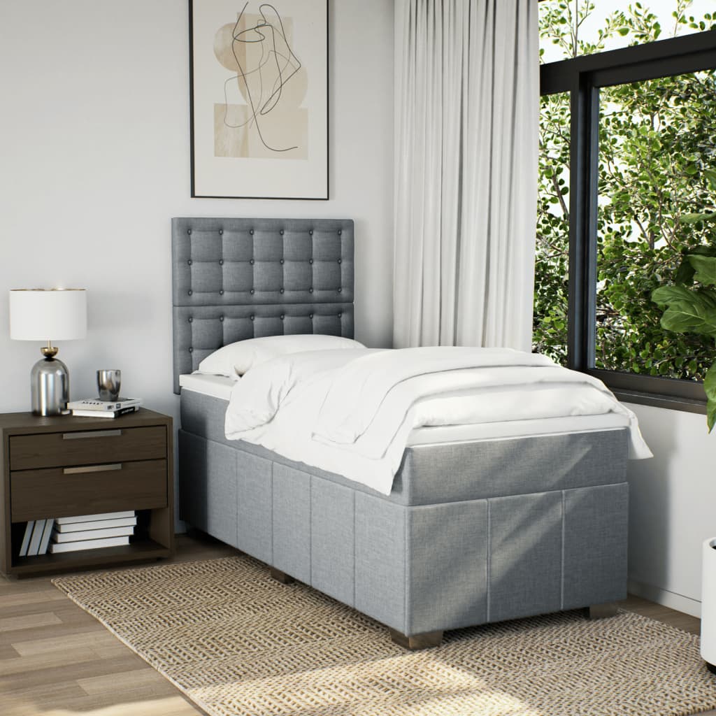 Box Spring Postel S Matrací Světle Šedý 100 X 200 Cm Textil