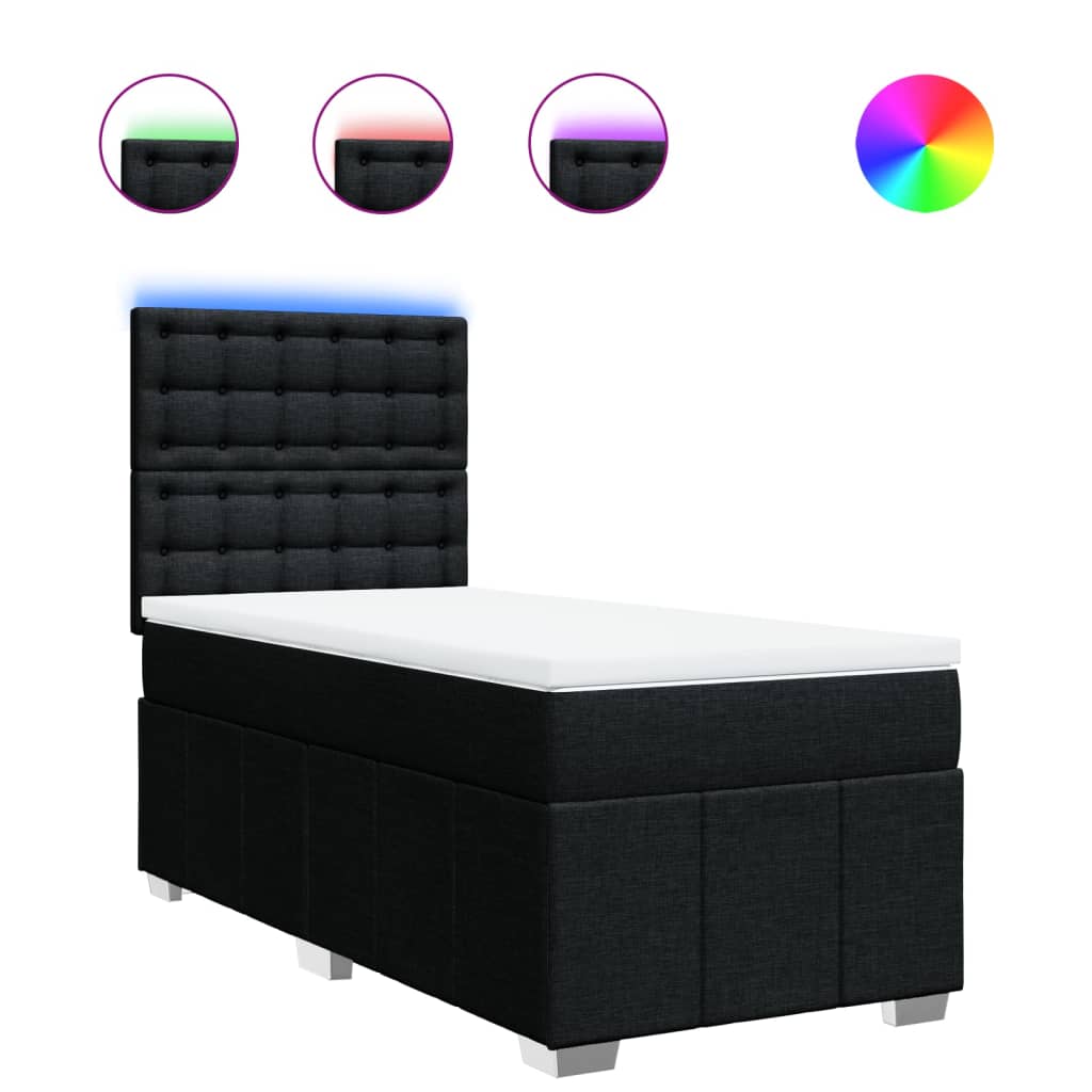 Box Spring Postel S Matrací Černá Textil Černá
