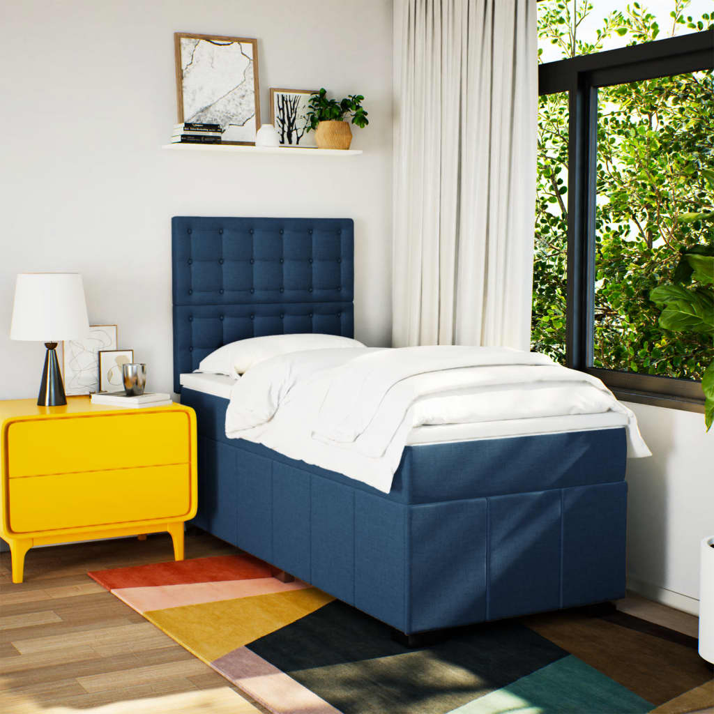 Box Spring Postel S Matrací Modrá 100 X 200 Cm Textil