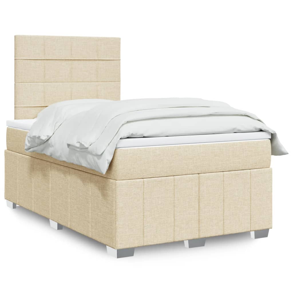 Box Spring Postel S Matrací Krémová 120X190 Cm Textil