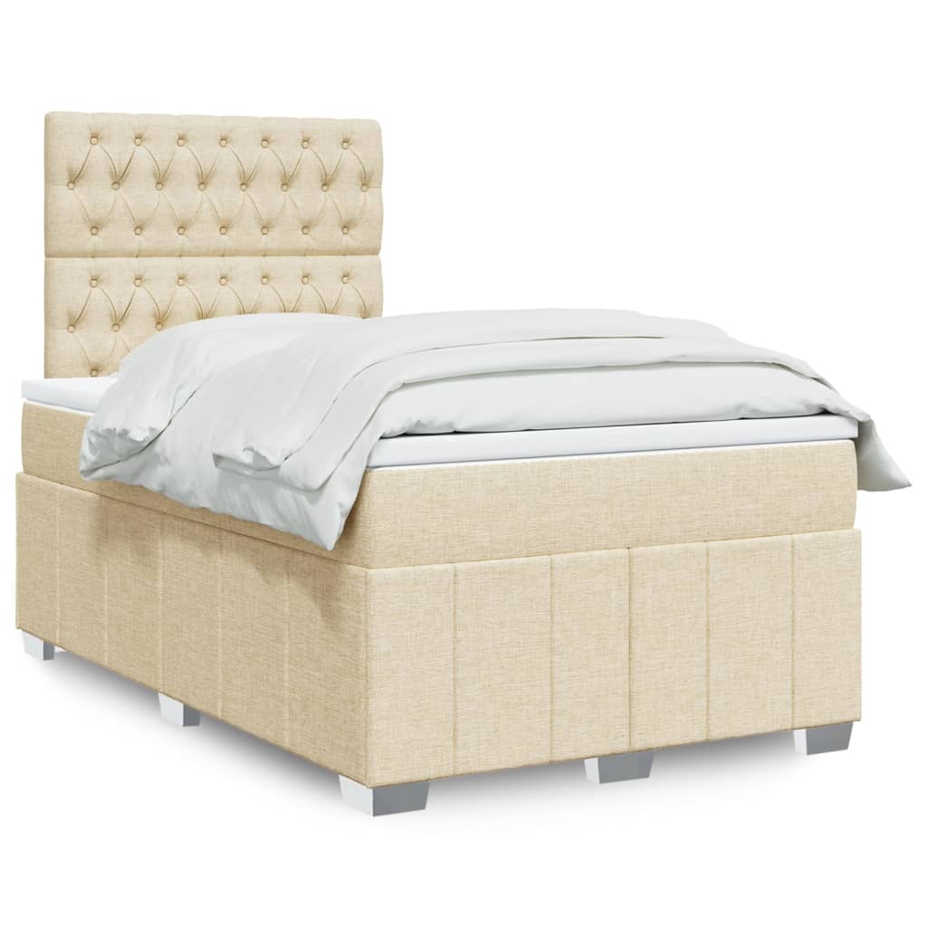 Box Spring Postel S Matrací Krémová 120X190 Cm Textil