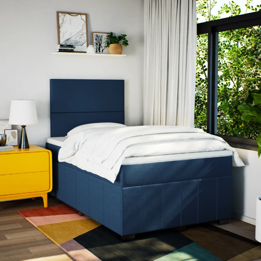 Box Spring Postel S Matrací Modrá 120X200 Cm Textil