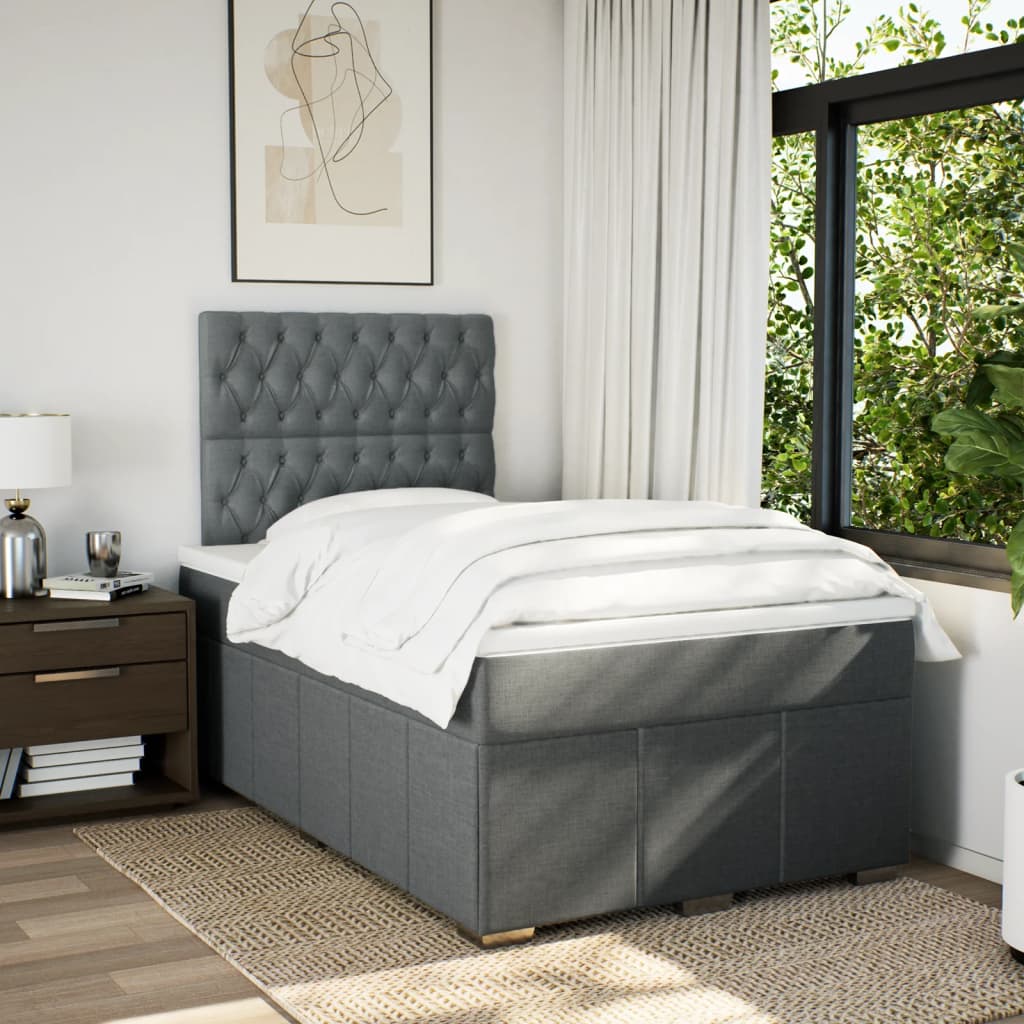 Box Spring Postel S Matrací Tmavě Šedá 120X200 Cm Textil
