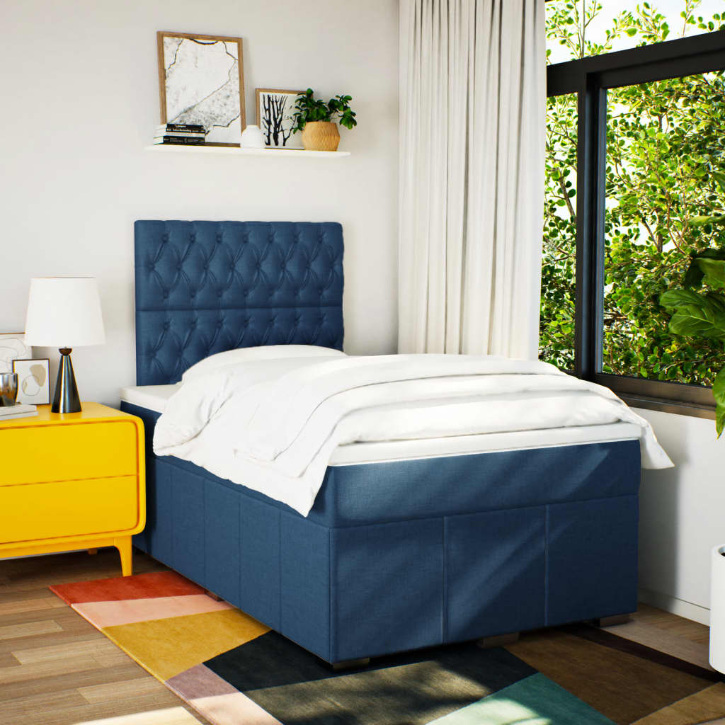 Box Spring Postel S Matrací Modrá 120X200 Cm Textil