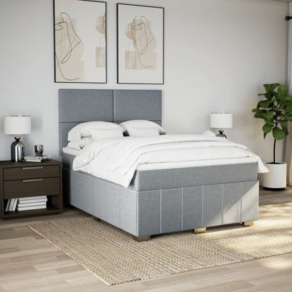 Box Spring Postel S Matrací Světle Šedá 140 X 190 Cm Textil