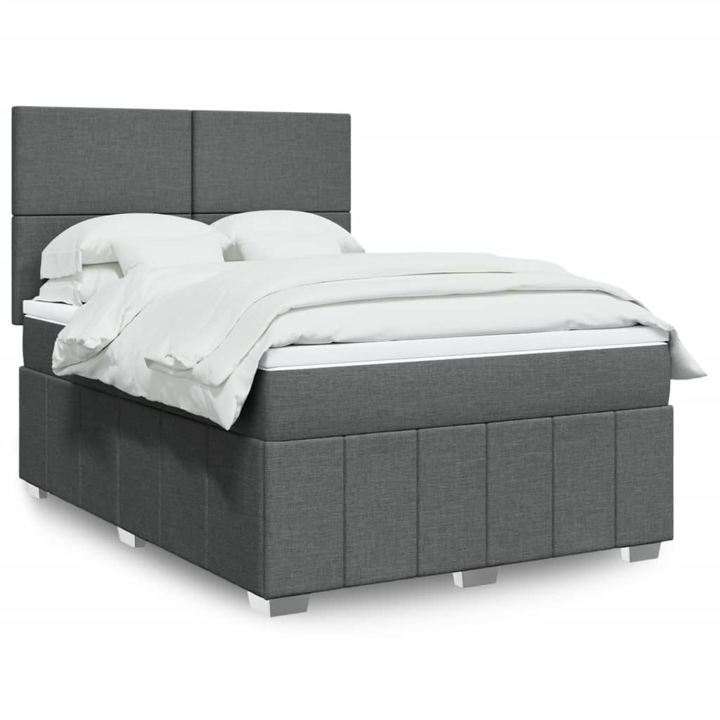 Box Spring Postel S Matrací Tmavě Šedý 140 X 190 Cm Textil