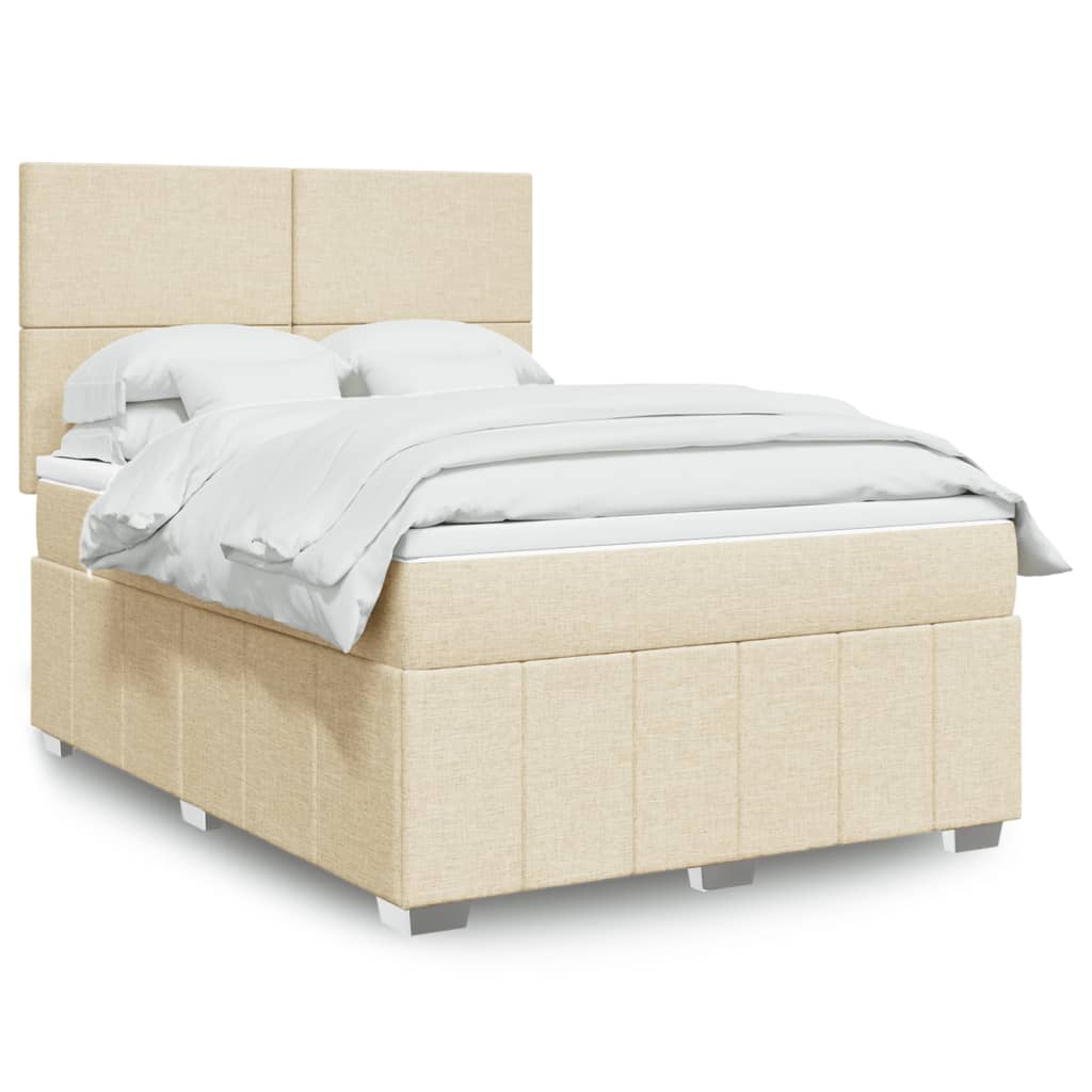 Box Spring Postel S Matrací Textil Krémová