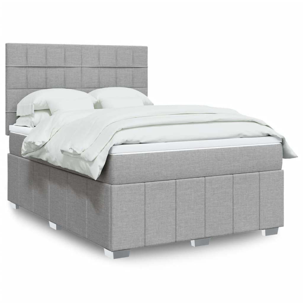 Box Spring Postel S Matrací Světle Šedá 140 X 190 Cm Textil