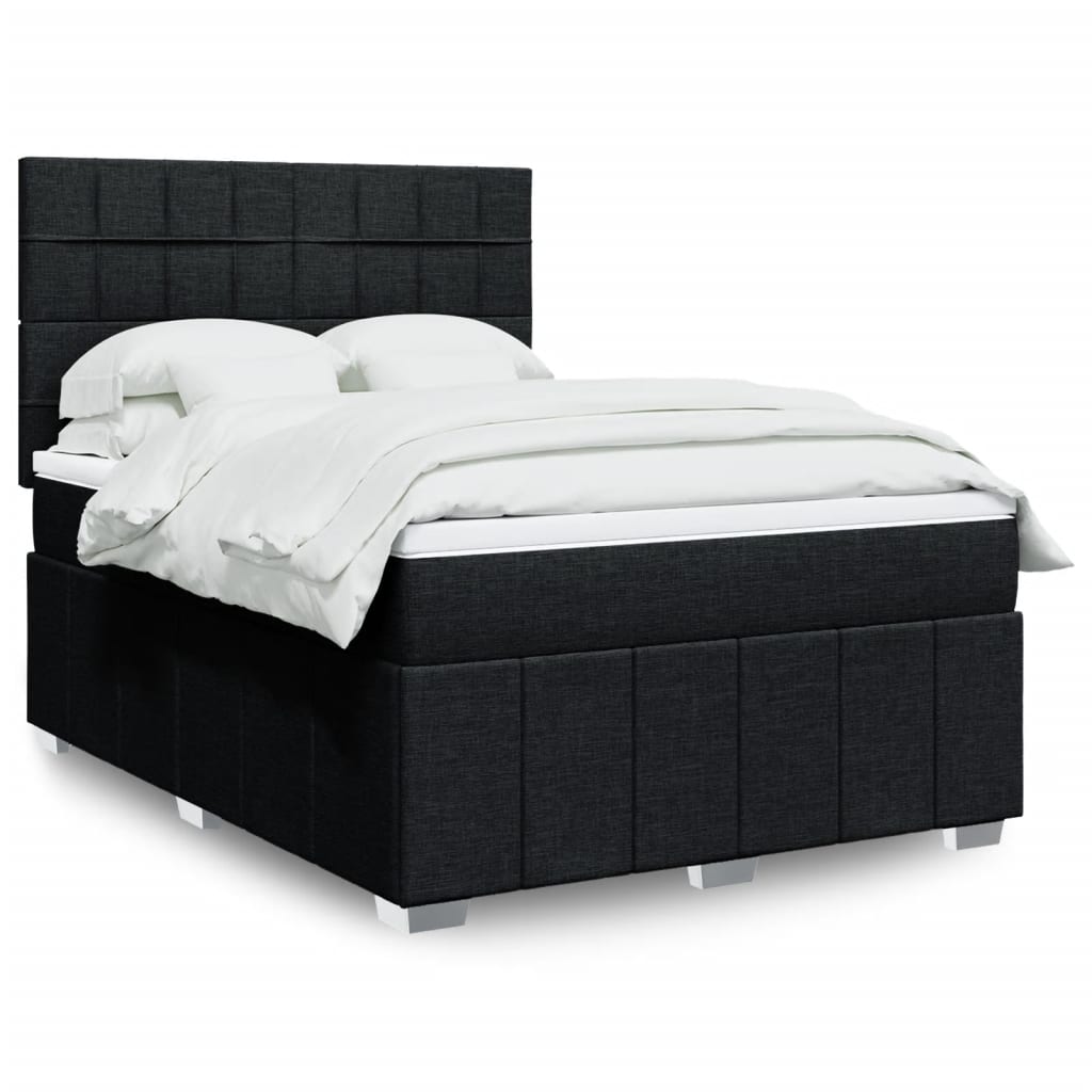 Box Spring Postel S Matrací Černá Textil Černá
