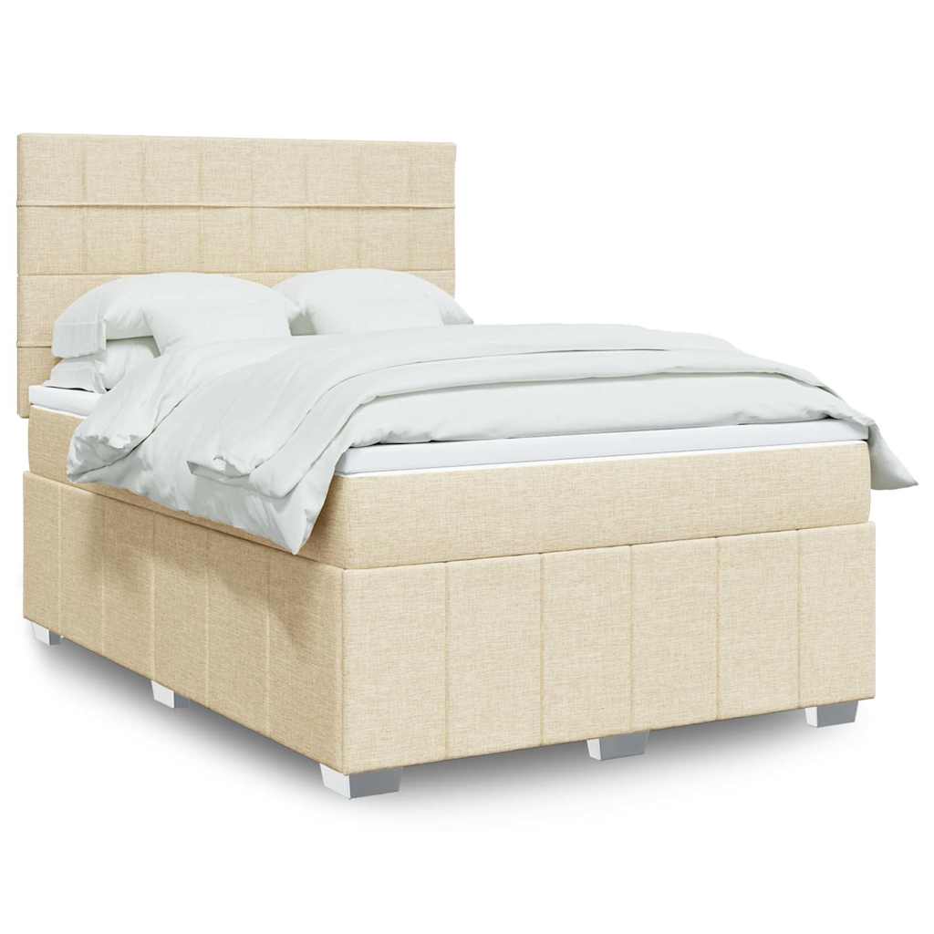 Box Spring Postel S Matrací Textil Krémová