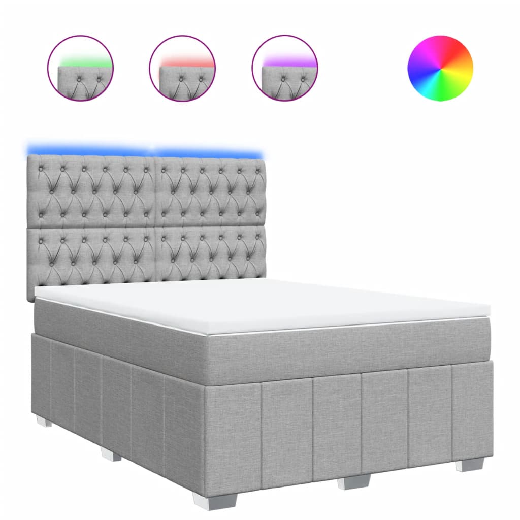 Box Spring Postel S Matrací Světle Šedá 140 X 190 Cm Textil