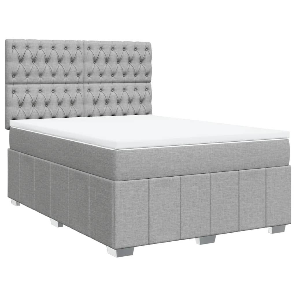 Box Spring Postel S Matrací Světle Šedá 140 X 190 Cm Textil