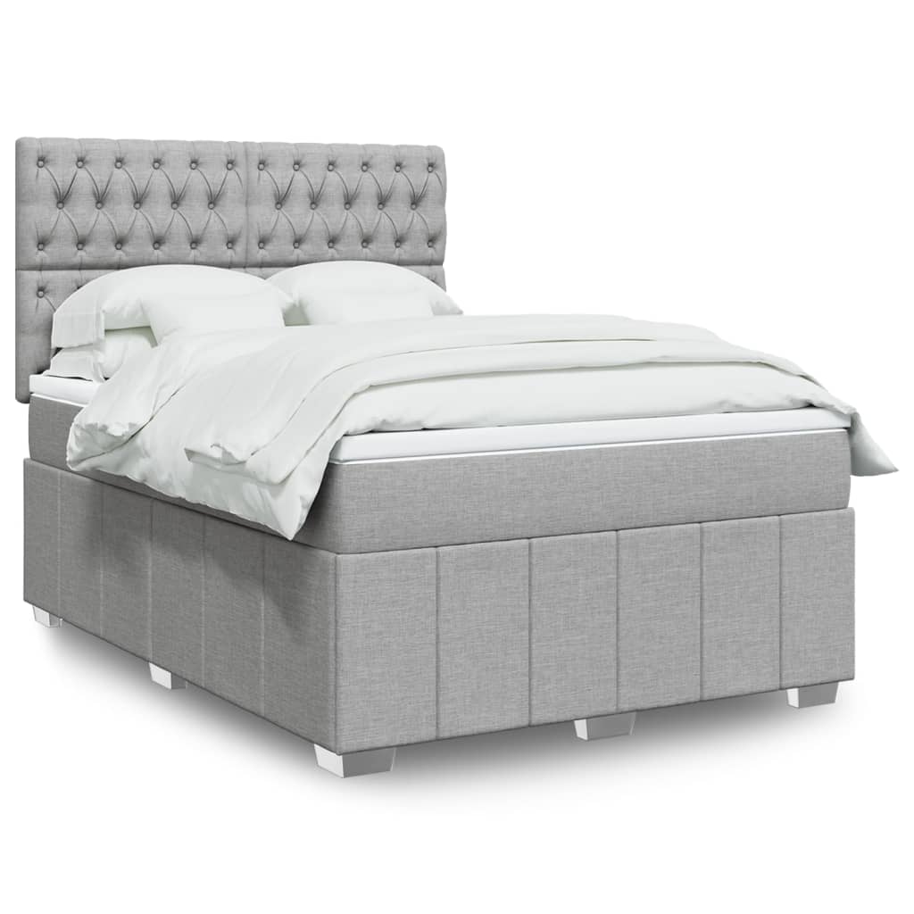Box Spring Postel S Matrací Světle Šedá 140 X 190 Cm Textil
