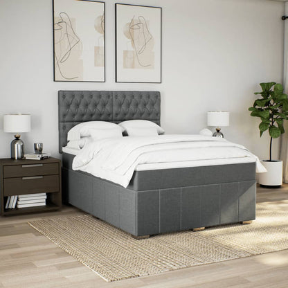 Box Spring Postel S Matrací Tmavě Šedý 140 X 190 Cm Textil