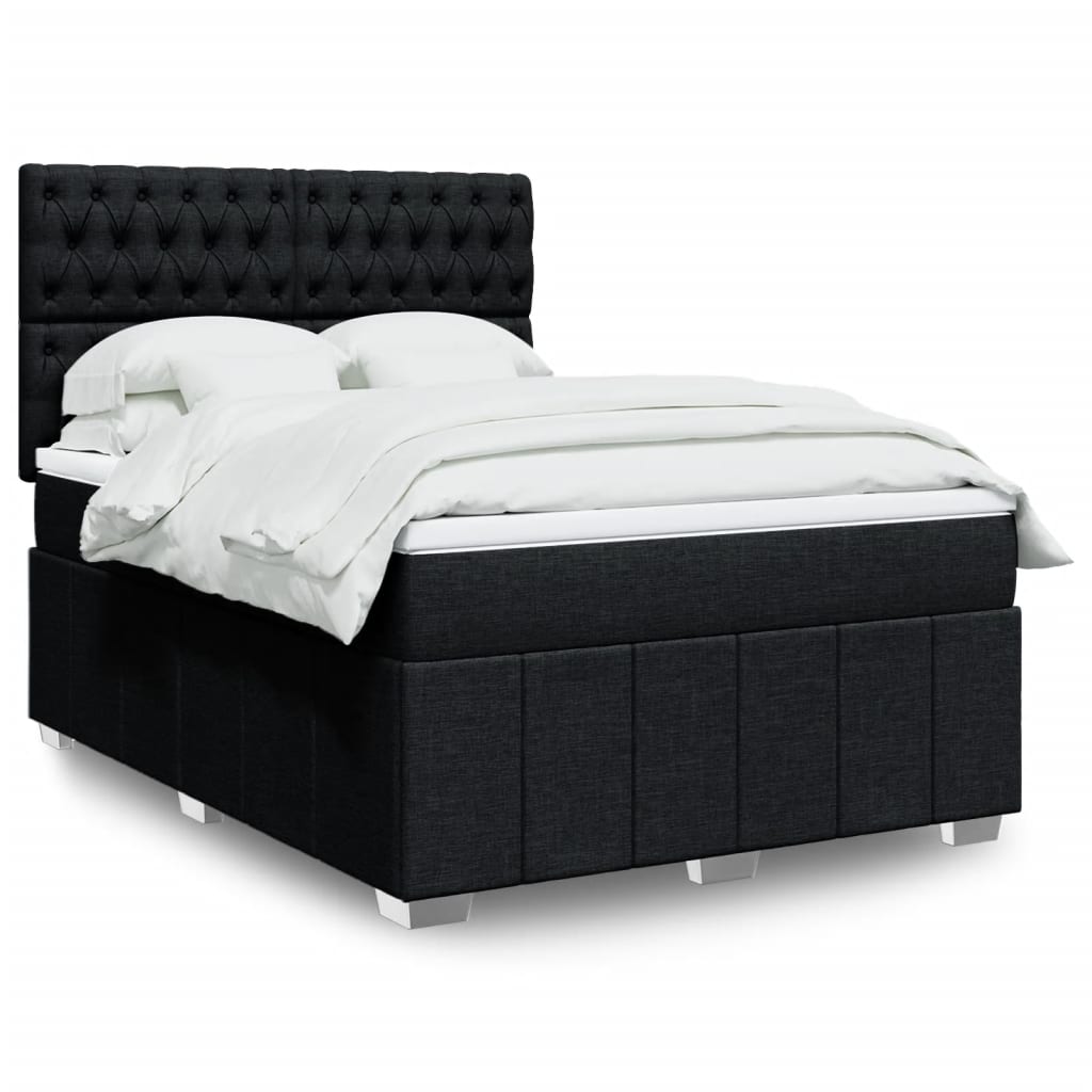 Box Spring Postel S Matrací Černá Textil Černá