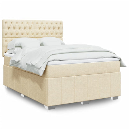 Box Spring Postel S Matrací Textil Krémová