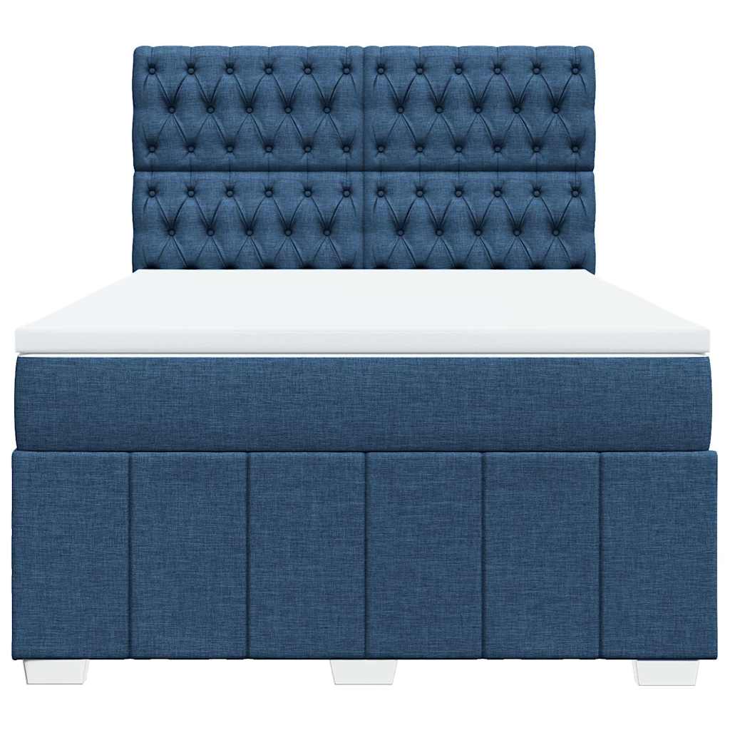 Box Spring Postel S Matrací Modrá 140X190 Cm Textil