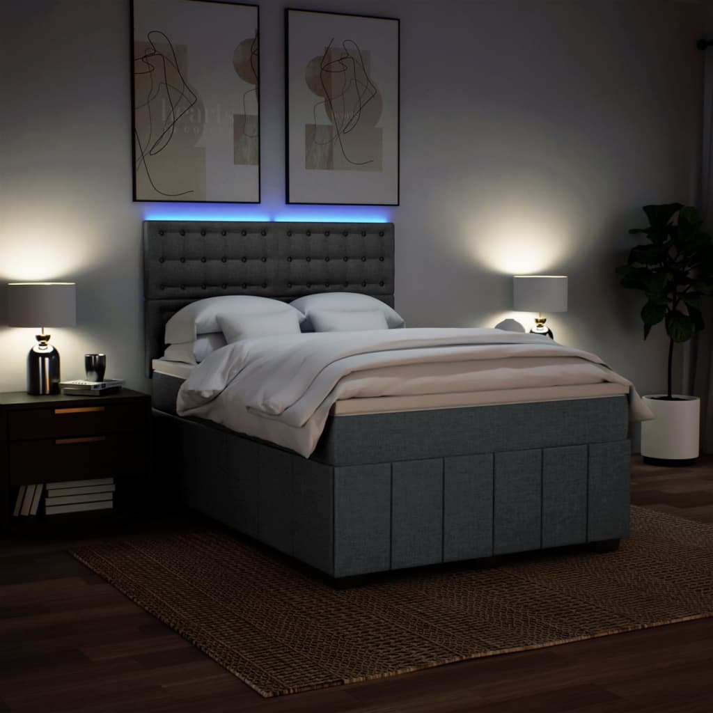 Box Spring Postel S Matrací Tmavě Šedý 140 X 190 Cm Textil