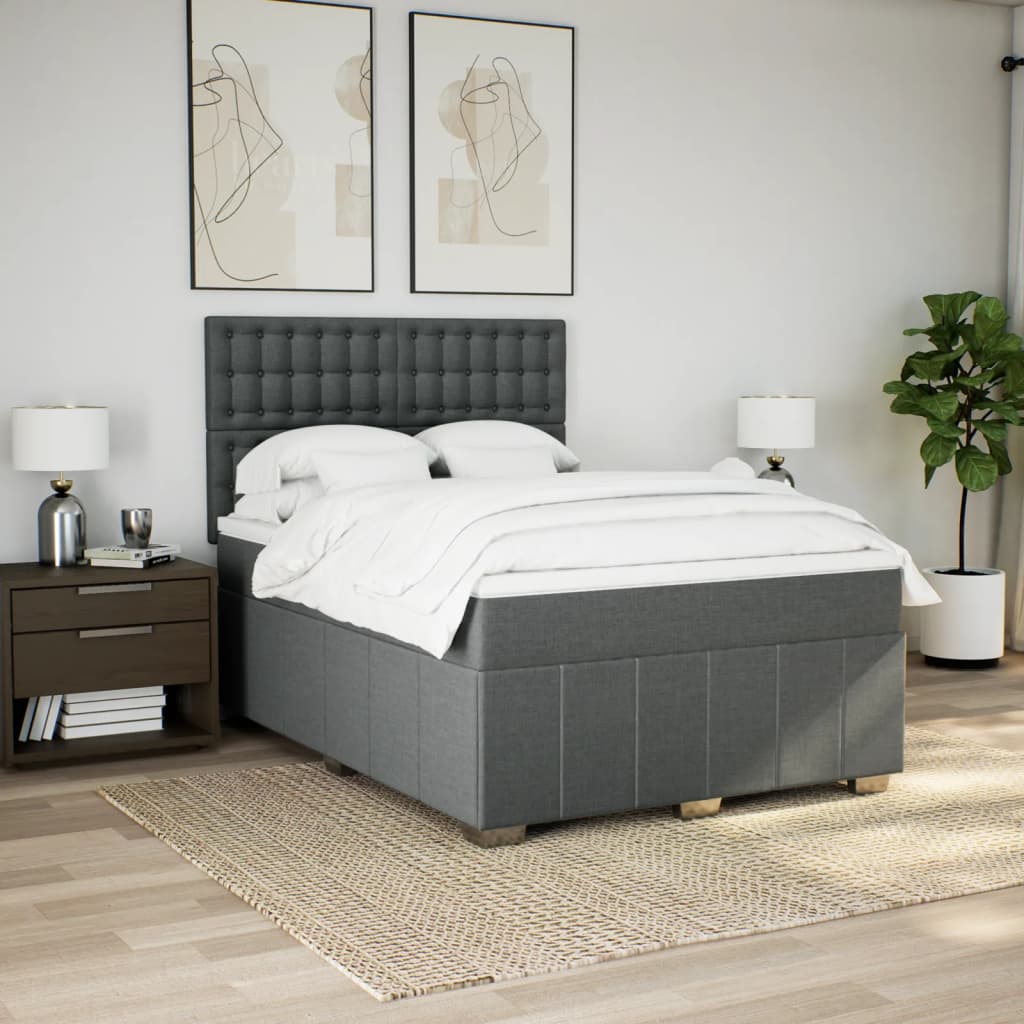 Box Spring Postel S Matrací Tmavě Šedý 140 X 190 Cm Textil